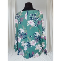 Zielona bluzka z rękawem 3/4 kimono - wzór białe kwiaty